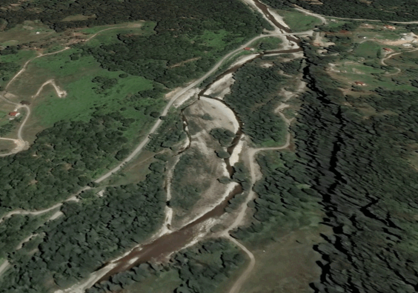Satelitski snimak rijeke Tare u avgustu 2016. i septembru 2023. Foto: Google Earth