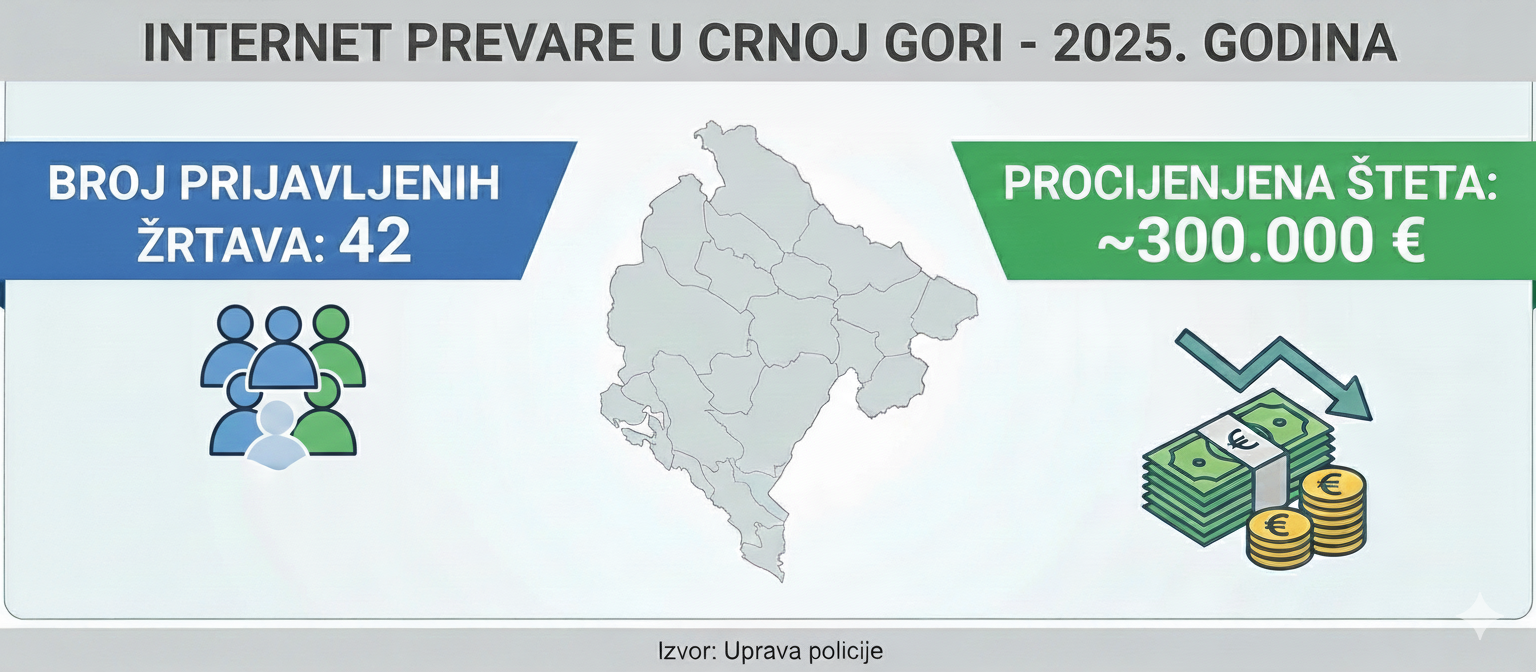 Internet prevare u Crnoj Gori tokom 2025. godine. Foto: Gemini